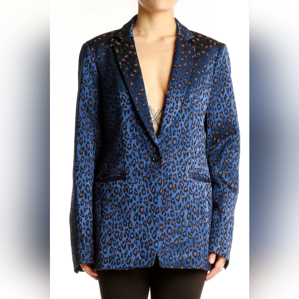 Banana Republic Blue Leopard Print Boyfriend Blazer